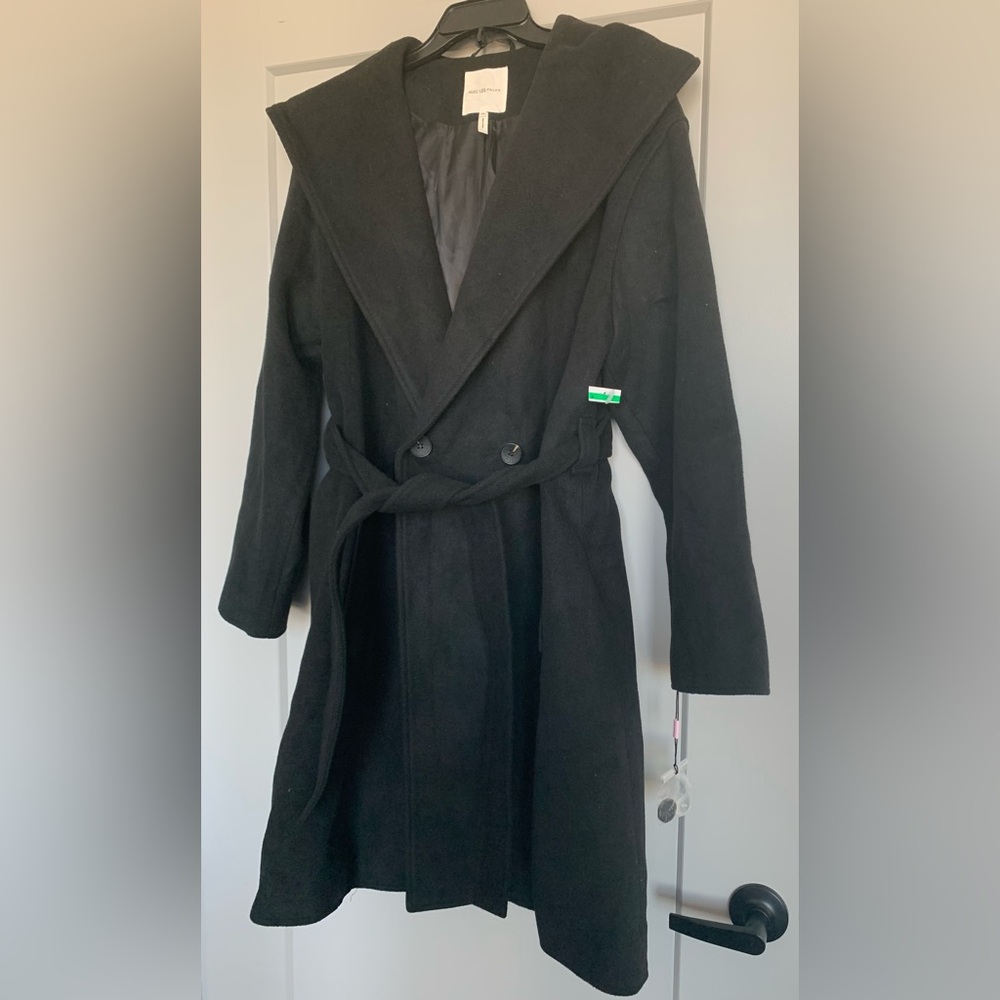 New Avec Les Filles Black Double Breasted Hooded Robe Coat Size XL Anthropologie - Picture 12 of 15